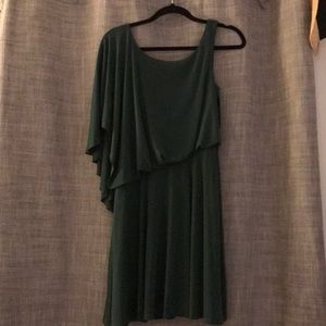Green, asymmetrical shoulder dress
